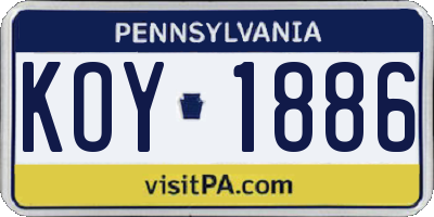 PA license plate KOY1886