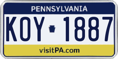 PA license plate KOY1887