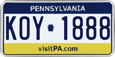 PA license plate KOY1888