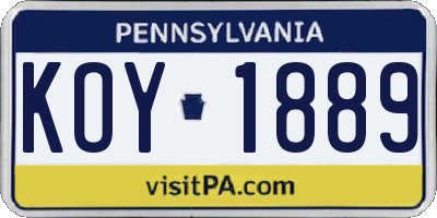 PA license plate KOY1889
