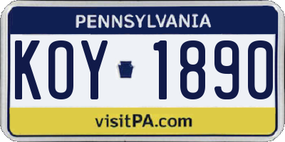 PA license plate KOY1890