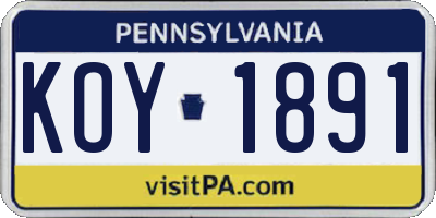 PA license plate KOY1891