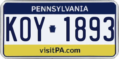 PA license plate KOY1893