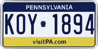 PA license plate KOY1894