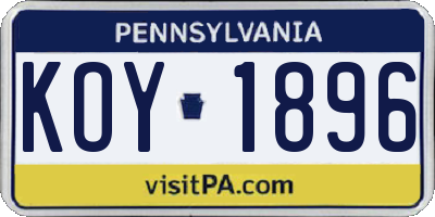PA license plate KOY1896