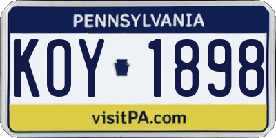 PA license plate KOY1898