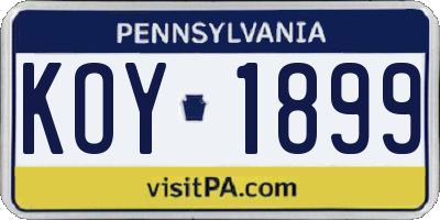 PA license plate KOY1899
