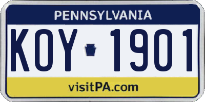 PA license plate KOY1901
