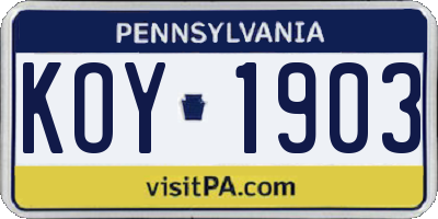 PA license plate KOY1903