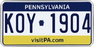PA license plate KOY1904