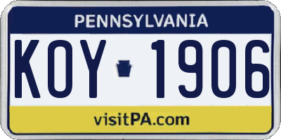 PA license plate KOY1906