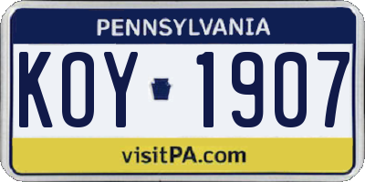 PA license plate KOY1907