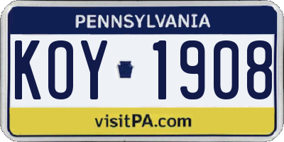 PA license plate KOY1908