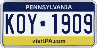 PA license plate KOY1909