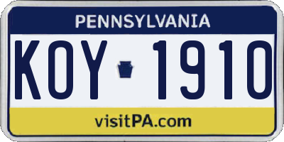 PA license plate KOY1910