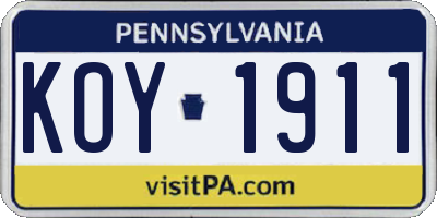 PA license plate KOY1911