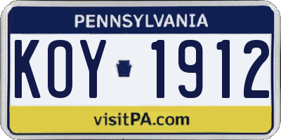 PA license plate KOY1912