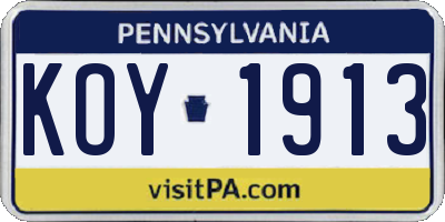 PA license plate KOY1913