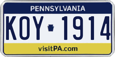 PA license plate KOY1914