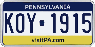 PA license plate KOY1915