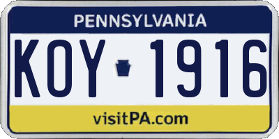 PA license plate KOY1916