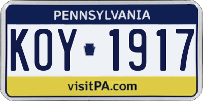 PA license plate KOY1917