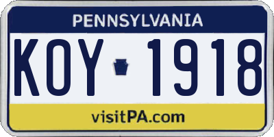 PA license plate KOY1918