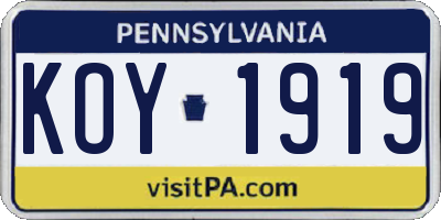 PA license plate KOY1919
