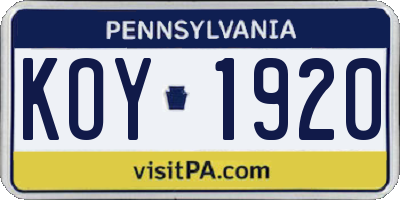 PA license plate KOY1920