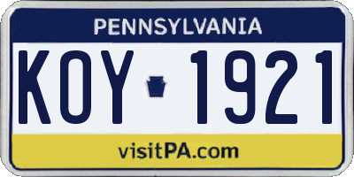 PA license plate KOY1921