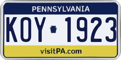 PA license plate KOY1923