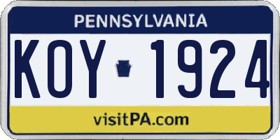 PA license plate KOY1924