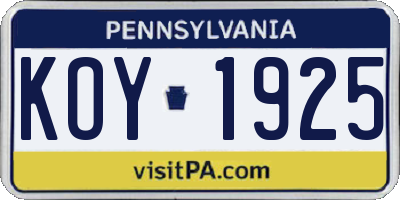 PA license plate KOY1925