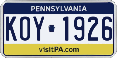 PA license plate KOY1926