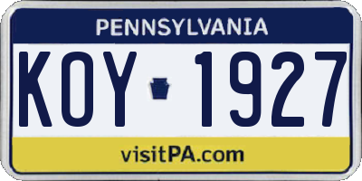 PA license plate KOY1927