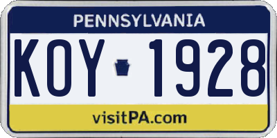 PA license plate KOY1928