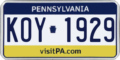 PA license plate KOY1929