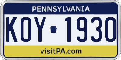 PA license plate KOY1930