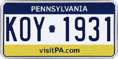 PA license plate KOY1931