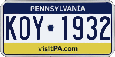 PA license plate KOY1932