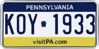 PA license plate KOY1933