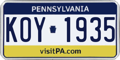 PA license plate KOY1935