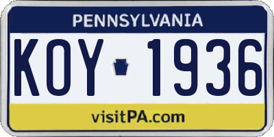 PA license plate KOY1936