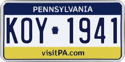 PA license plate KOY1941