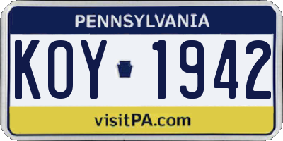 PA license plate KOY1942