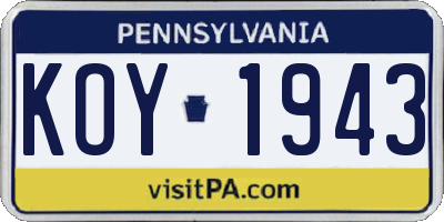PA license plate KOY1943