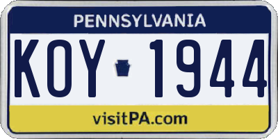 PA license plate KOY1944
