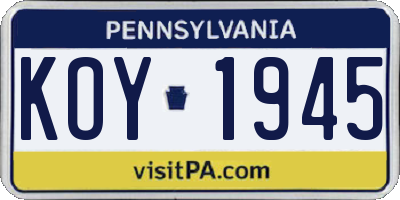 PA license plate KOY1945