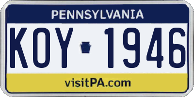 PA license plate KOY1946