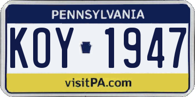 PA license plate KOY1947